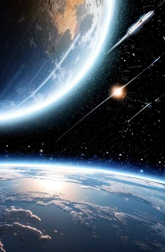 Sputnik 1 fall. Futuristic. Best quality and highly professional design. Cyberspace. UltraHD. 8k. High resolution. Dark tones. Universal galactic constellation.