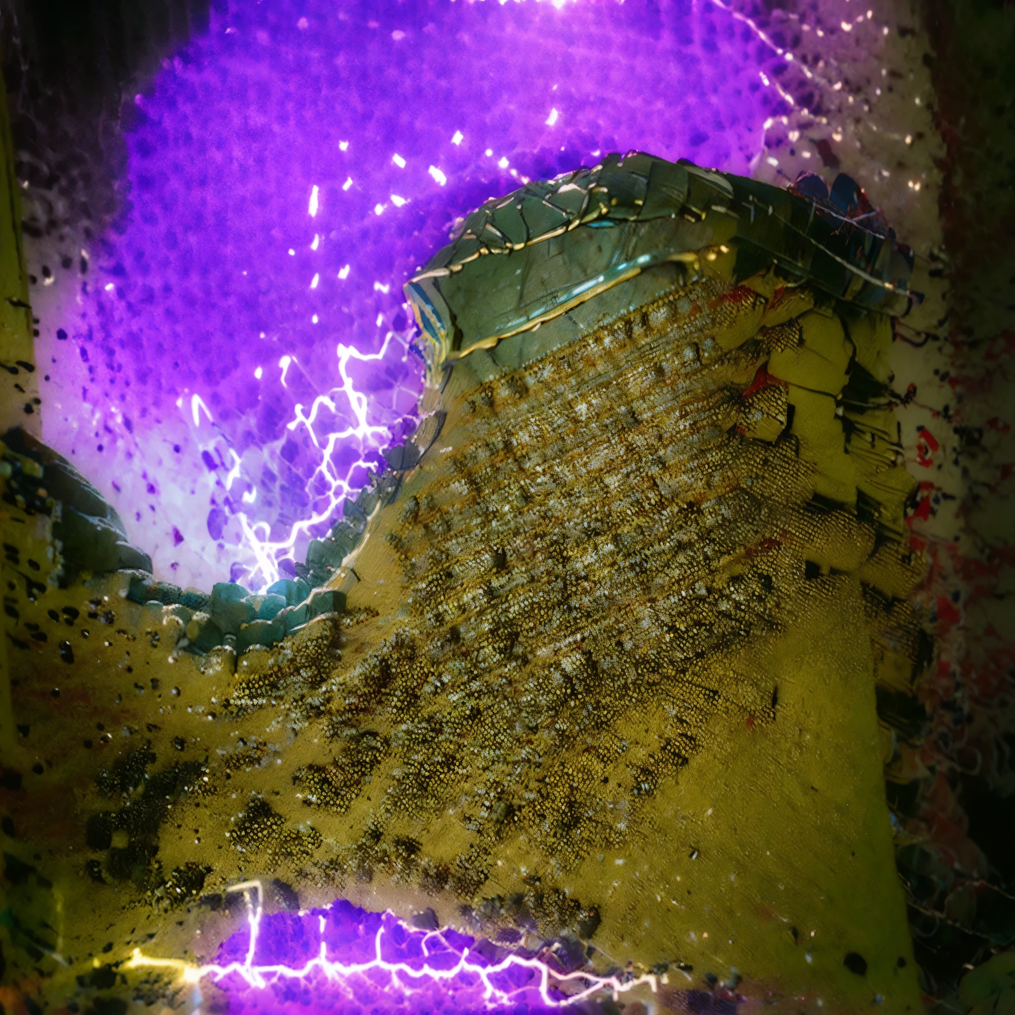 Cristo salvador entre un mundo apocaliptico saliendo victorioso en un desierto tipo cyber punk art abstracto tipo efecto de dmt sagrado representacion de lmal contra el bien en la vida y el mundo em el que vivimos como naturaleza piramides y simbologia sagrada