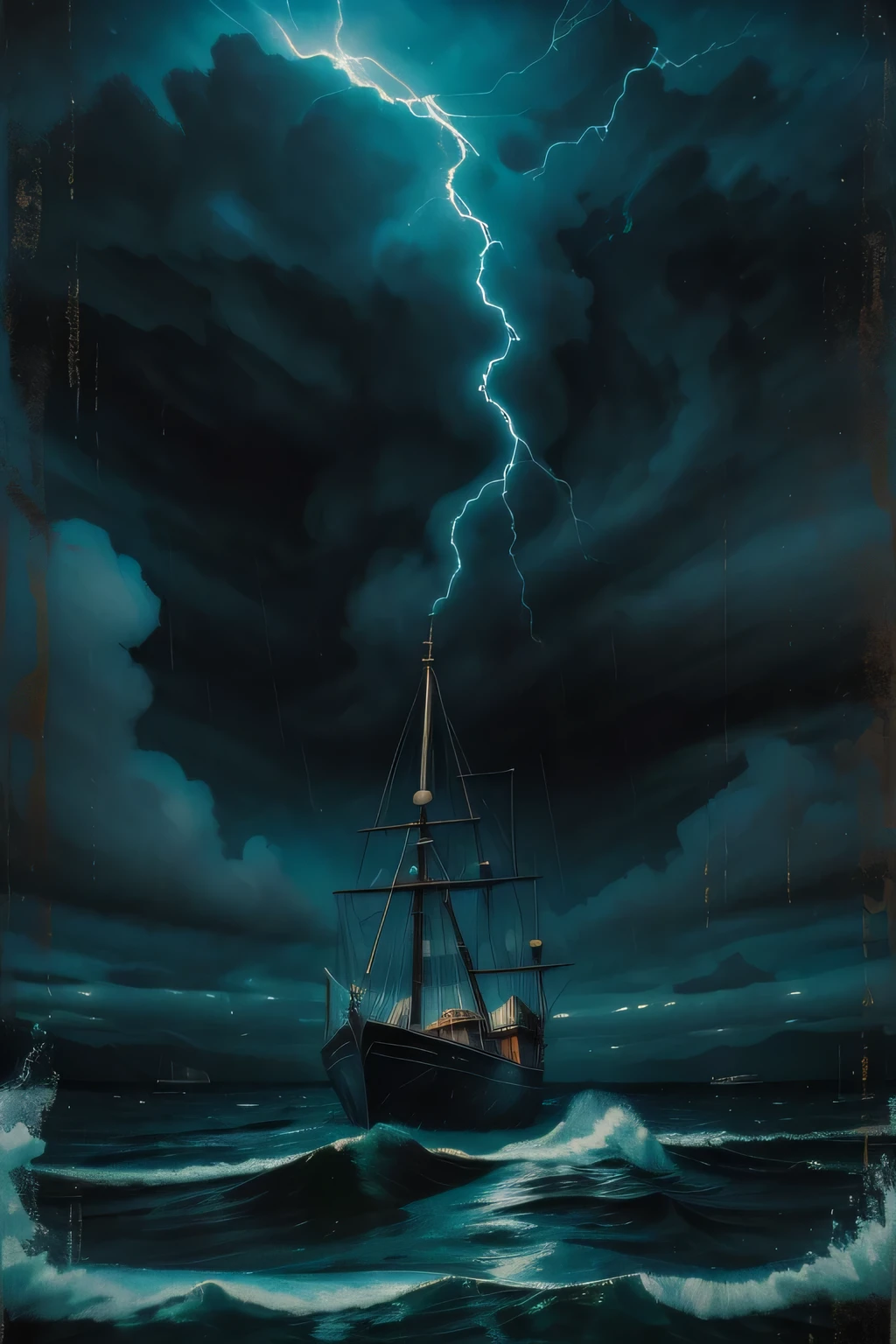 best quality,4k,8k,highres,masterpiece:1.2,ultra-detailed,photorealistic,advertising poster,mermaid,storm,monochromatic,harrowing,contrasting colors,dynamic lighting,water reflections,striking composition,dramatic atmosphere,mysterious concept