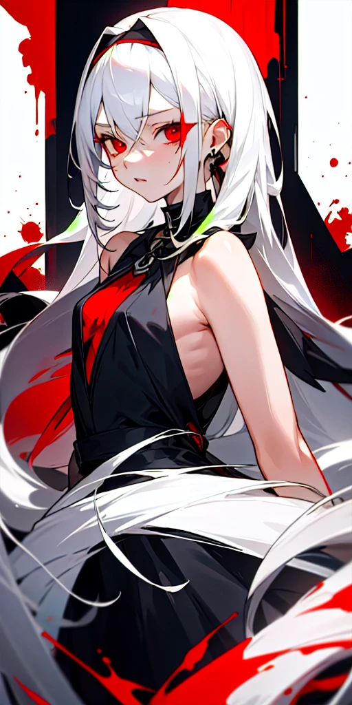 pale skin，dark风，wearing leg rings，long white hair，black eye shadow，red eyes，Abstinence，dark，goat horn，sickle，grim Reaper，butt close-up，succubus，Open the legs，Smile，Sticking out tongue，Battle damage，Broken clothes，back view，big ass，playful
，puppy