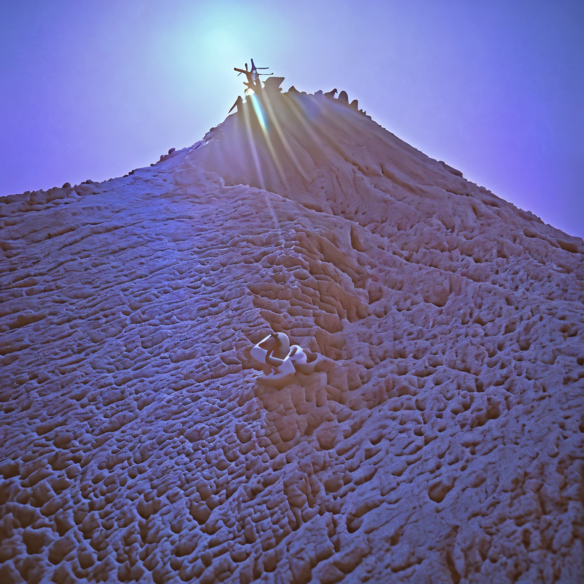 Cristo salvador entre un mundo apocaliptico saliendo victorioso en un desierto tipo cyber punk art abstracto tipo efecto de dmt sagrado representacion de lmal contra el bien en la vida y el mundo em el que vivimos como naturaleza piramides y simbologia sagrada