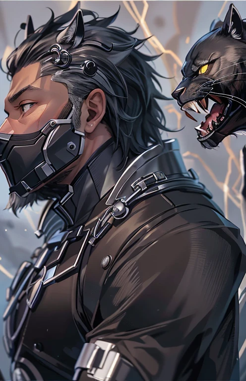 ((highest quality)), ((masterpiece)), (get used to it), 完璧なmaleの顔 , Handsome guy , male , black pantherの耳 , black panther ,