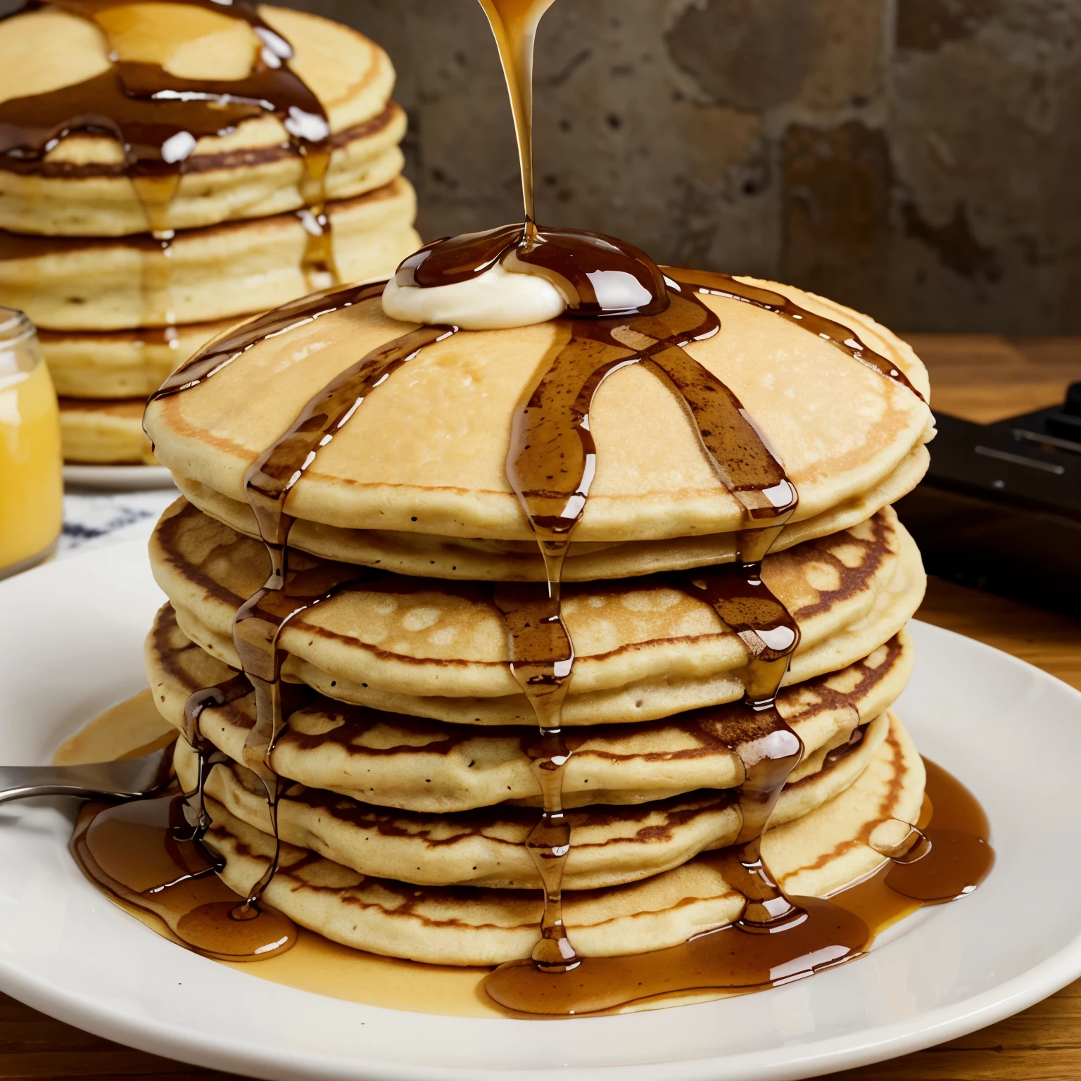 Can you make a logo name is Pourfect Pancakes put pictures of pancakes with overflowing syrups then you can use appropriate text font