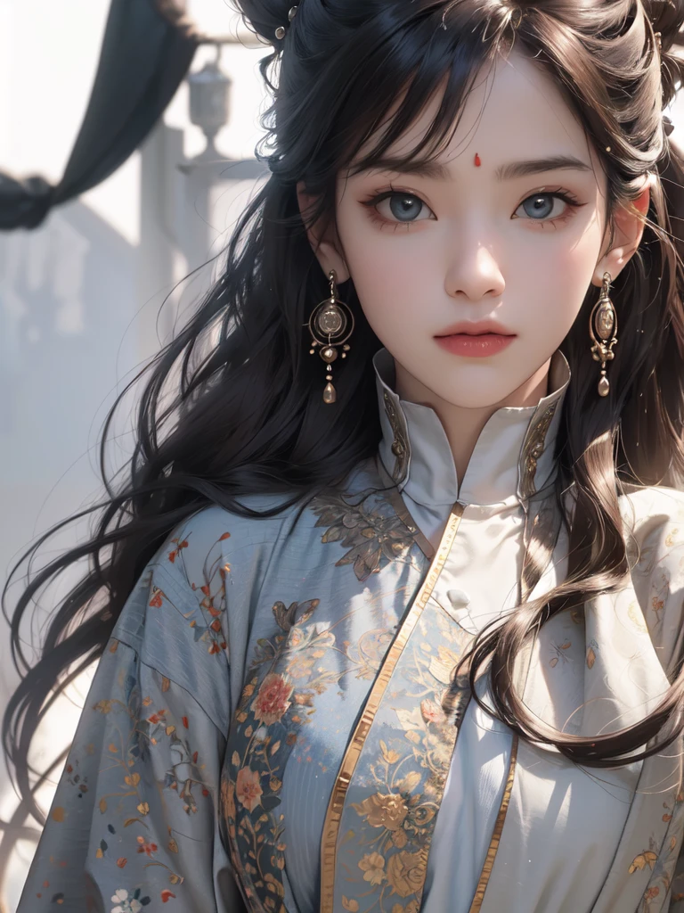 top quality, High image quality, masterpiece, The role must be carefully considered, Black hair, delicate eyes, White clothes, look up, Upper body, Hair, White skin, faint smile,