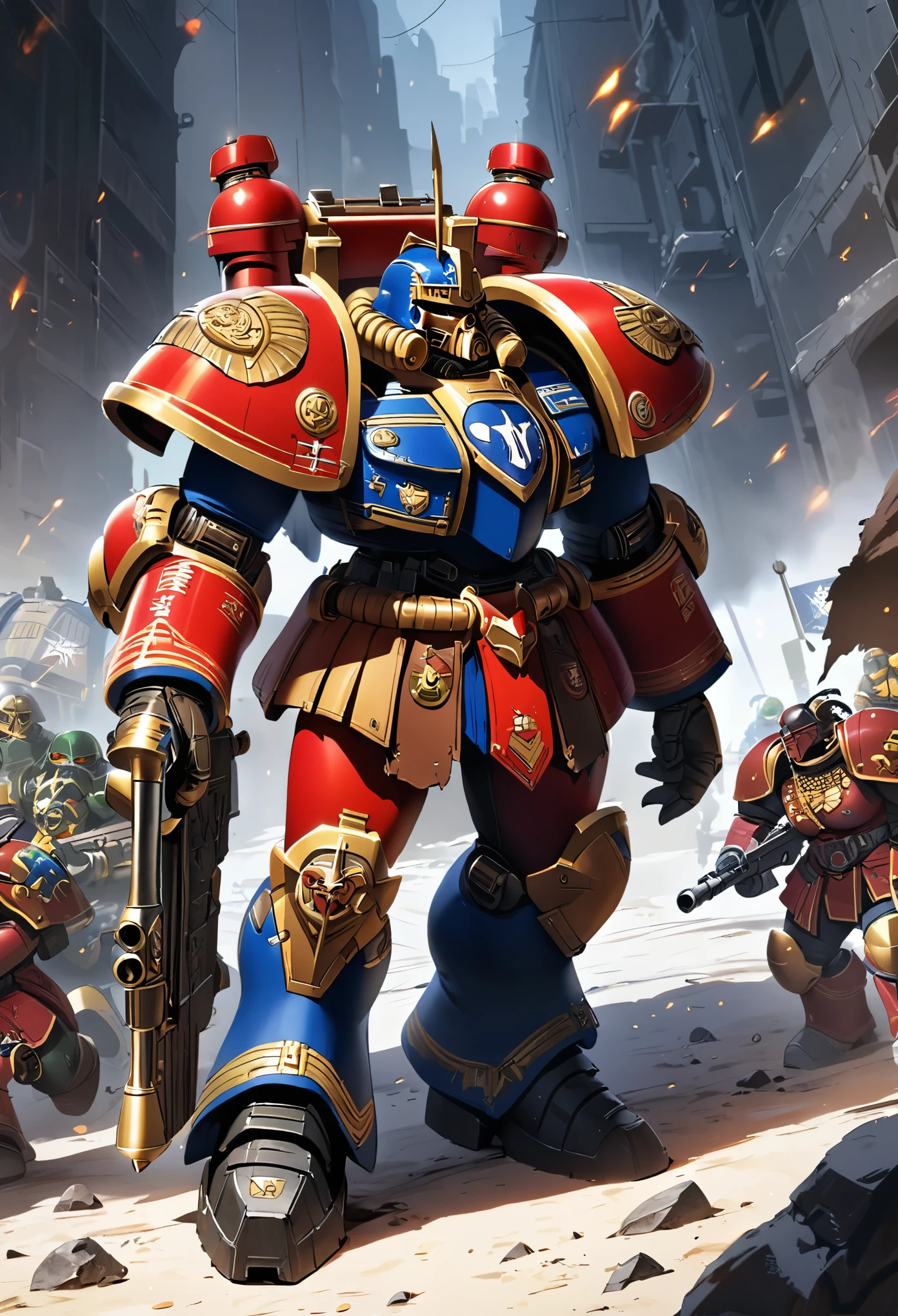 In Warhammer 40k, a Space marine legion is themed after Sailor Moon, show space marines in the thick of battle with her color scheme