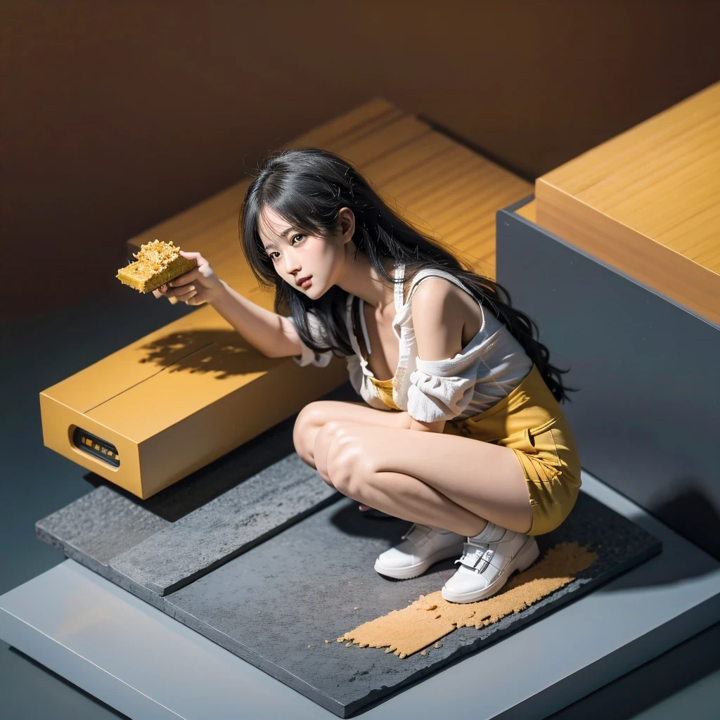(masterpiece, best quality:1.2), 1girl, ((masterpiece, highest quality, Highest image quality, High resolution, photorealistic, Raw photo, 8K)), Retro Game, Nintendo, SEGA, Namco, Cyberpunk 1:25 miniatures,illustration,Side viewing angle,((Side viewing angle)),Wear gold wire-rimmed reflective sunglasses,Carry future weapons,very happy,Side viewing angle,whole body,three-dimensional,octane rendering,Perfect face,Collagen texture((flowing hair))
