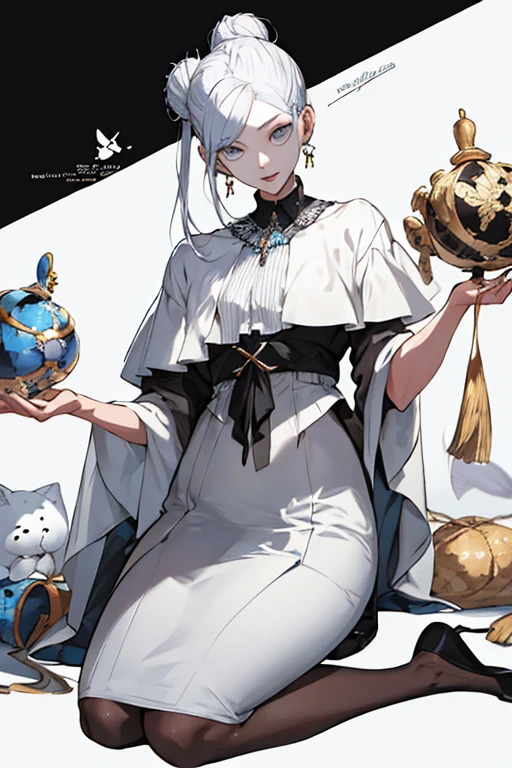 （Capa de revista：1.3），ulzzang-6500，（Realista：1.3）（original：1.2），obra-prima，Best quality at best，lindo rosto limpo，lesbian full body，1mulher（colar de cristal），posou para foto，（white braided bun hair），Meticulous hands，cinco dedos