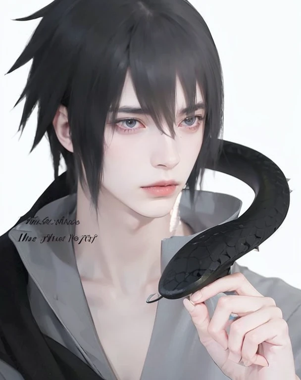 young man, pale skin, spiky black hair, black eyes, big lips, white clothes, Sasuke Uchiha, realistic, 3d, forest, sword
