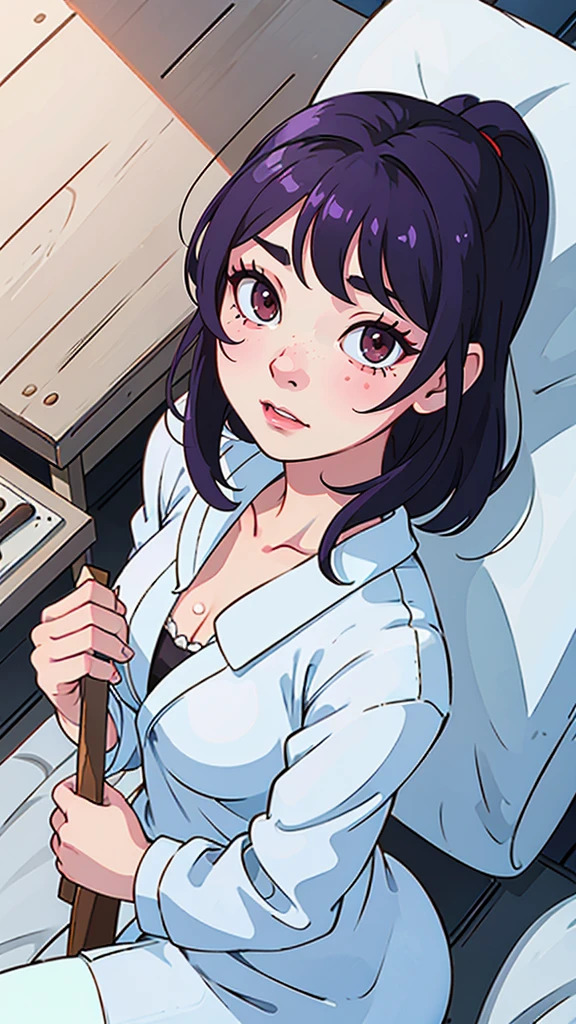 A fifty-something Japanese woman wearing white underwear sitting on the floor, realistic young gravure idol, Yoshitomo Nara, sakimichan, Young beautiful girl gravure idol, young gravure idol, shikamimi, Chiho, 8K)), 若いsensualグラビアアイドル, Healthy, radiant skin!!, shiny silver,Japanese-style house,on the bed,Mole under left eye,Cute freckles on the cheeks,((beautiful skin)),((skin texture)),((real skin feel)),(Decorative detailed bra , sensual )