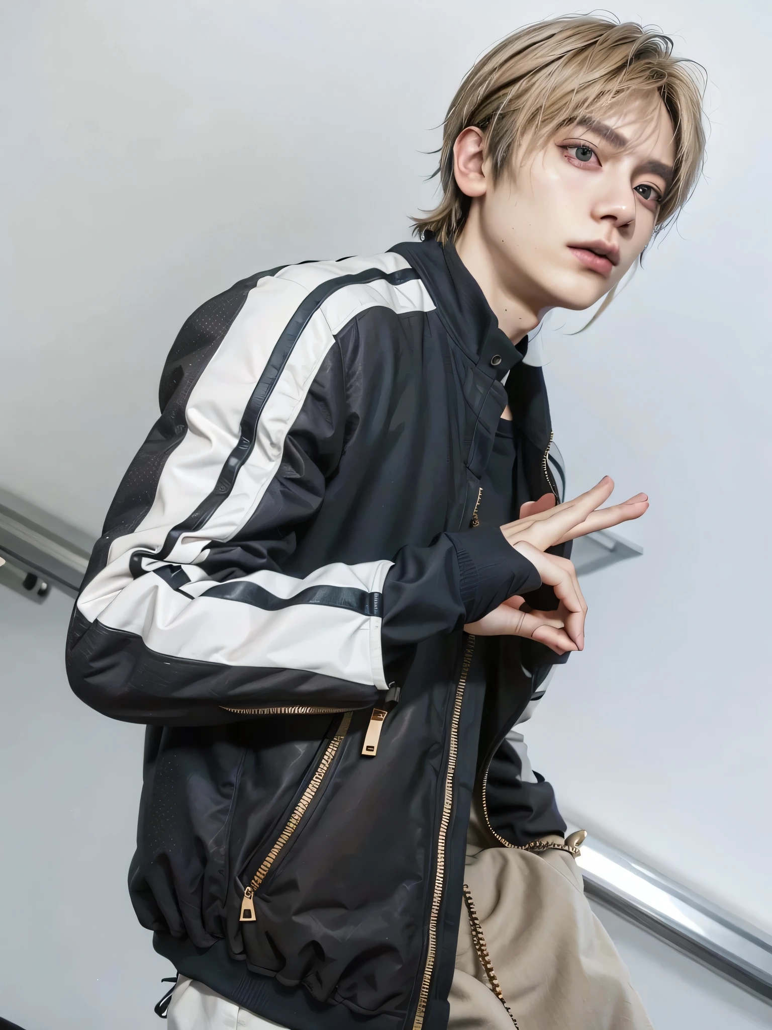 Hay un hombre con una chaqueta negra y una chaqueta blanca posando para una foto., Jung Jaehyun, retrato de jossi de blackpink, Cai Xu Kun, Jimin, jungkook, park Jimin, kim doyoung, inspirado en Yanjun Cheng, inspirado en jeonseok lee, hyung tae, kpop idol portrait, jia, cuchilla del grupo de drenaje, [ Arte digital ]!!