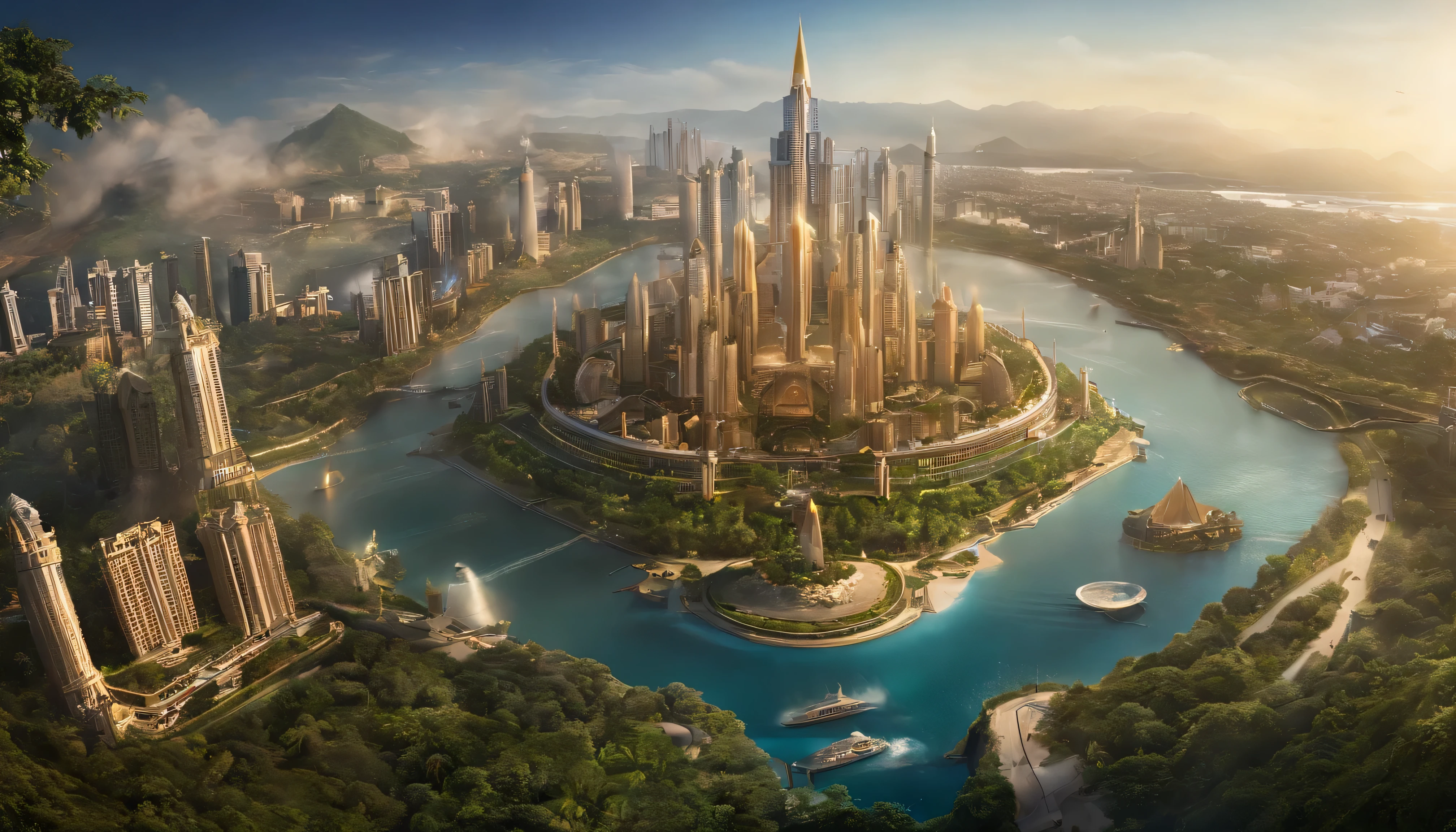 atlantis、prosperity、Many people々、big city、A big city facing the sea、Urban Island々々々々々々々、civilization、Super-Science City、Advanced、Ring continent、The big city spreads out in concentric circles