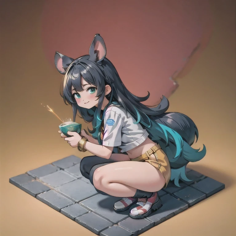 (masterpiece, best quality:1.2), 1girl, ((masterpiece, highest quality, Highest image quality, High resolution, photorealistic, Raw photo, 8K)), Retro Game, Nintendo, SEGA, Namco, Cyberpunk 1:25 miniatures，illustration，Side viewing angle，（（Side viewing angle）），Wear gold wire-rimmed reflective sunglasses，Carry future weapons，very happy，Side viewing angle，whole body，three-dimensional，octane rendering，Perfect face，Collagen texture((flowing hair))（（rhino horn））