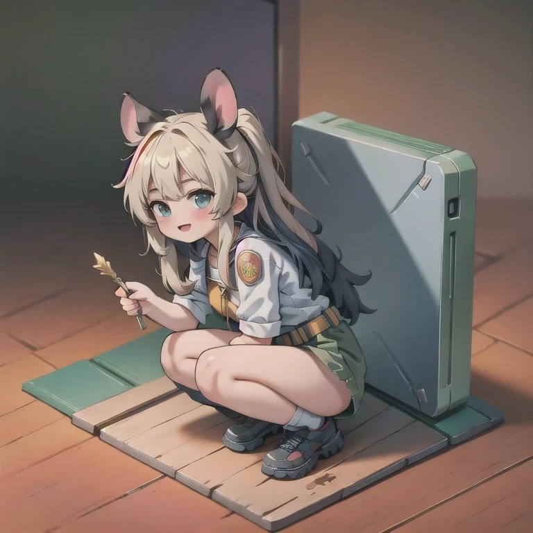 (masterpiece, best quality:1.2), 1girl, ((masterpiece, highest quality, Highest image quality, High resolution, photorealistic, Raw photo, 8K)), Retro Game, Nintendo, SEGA, Namco, Cyberpunk 1:25 miniatures,illustration,Side viewing angle,((Side viewing angle)),Wear gold wire-rimmed reflective sunglasses,Carry future weapons,very happy,Side viewing angle,whole body,three-dimensional,octane rendering,Perfect face,Collagen texture((flowing hair))((rhino horn))