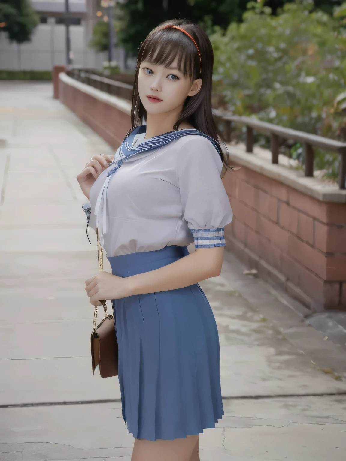 (Detailed CG、unity、8k wallpaper)、(very delicate and beautiful)、(masterpiece)、(highest quality:1.2)、(超A high resolution:1.3)、(beautiful realistic asian),beautiful lighting、perfect lightning、realistic shadow、fine skin、Super detailed、detailed face and eyes、realistic eyes、sharp pupils、Huge , inside the classroom、School、sunset、beautiful face、blurred background、(japanese woman)、shiny skin、side up、beautiful black hair、dull bangs、Japan High School Sailor Uniform、pleated mini skirt、gentle smile, ((table top, highest quality)), (shiny skin), cinematic lighting, Physically based rendering, award-winning, highly detailed skin, highly detailed face, Beautiful eyes in every detail, Carl Zeiss 85mm F/1.4, (Cowgirl:1.3), (cumin , on the chest and thighs), she'To a very cute , (brown hair, straight long hair, open your eyes, round face), big cleavage, (sailor blouse, Pull up the pleated skirt yourself:1.3), watching from a distance, (spread your legs, thigh focus),art by、