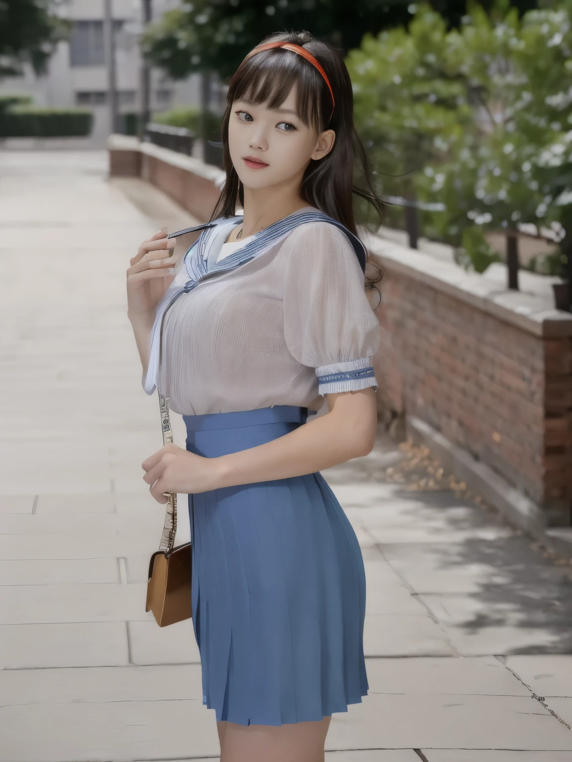 (Detailed CG、unity、8k wallpaper)、(very delicate and beautiful)、(masterpiece)、(highest quality:1.2)、(超A high resolution:1.3)、(beautiful realistic asian),beautiful lighting、perfect lightning、realistic shadow、fine skin、Super detailed、detailed face and eyes、realistic eyes、sharp pupils、Huge , inside the classroom、School、sunset、beautiful face、blurred background、(japanese woman)、shiny skin、side up、beautiful black hair、dull bangs、Japan High School Sailor Uniform、pleated mini skirt、gentle smile, ((table top, highest quality)), (shiny skin), cinematic lighting, Physically based rendering, award-winning, highly detailed skin, highly detailed face, Beautiful eyes in every detail, Carl Zeiss 85mm F/1.4, (Cowgirl:1.3), (cumin , on the chest and thighs), she'To a very cute 16 year old , (brown hair, straight long hair, open your eyes, round face), big cleavage, (sailor blouse, Pull up the pleated skirt yourself:1.3), watching from a distance, (spread your legs, thigh focus),art by、