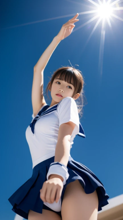 (Table top: 1.0), /Twinkling in highest quality: 1.4/, (High resolution: 1.2), (Realistic: 1.4), (From below: 1.5), (8K, Raw photo: 1.2), (Soft focus: 1.4),
A captivating image of a Japanese goddess, sat before a table top, her latex sailor suit, glistening in translucent shininess. The tableau is set against a backdrop of exquisite, 8K, raw-photographed scenery. Her sailor suit fits her figure like a second skin, its transparent late