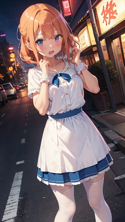 mastute piece,Best Quality,insanely detailed,8k cg,nsfw,
shoot full body,
1girl,standing,body in front,(white blouse shirt),break,(blue long skirt:1.3),break,(white tights), 
BREAK,
blush,shy,ecstasy face,gasping,(trembling:1.2),orange hair,break,open mouth,(neon street:1.3),(love hotel:1.3),night,