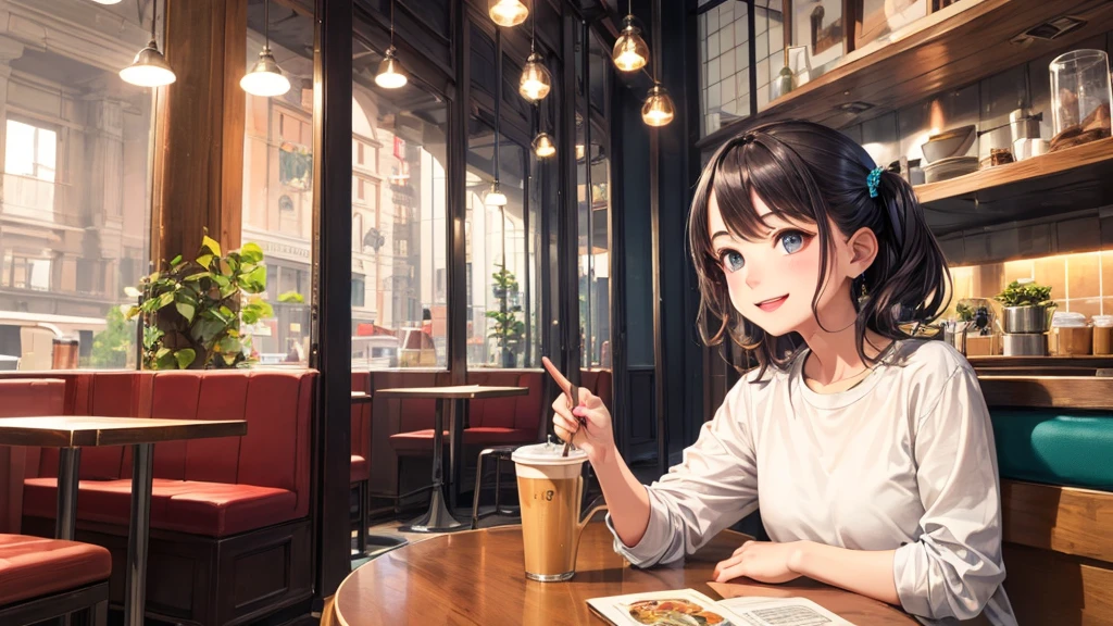 (original photo, best quality), 1 girl,  natural lighting, Upper body, cafes, Smile,
Satosh Khan Art Style