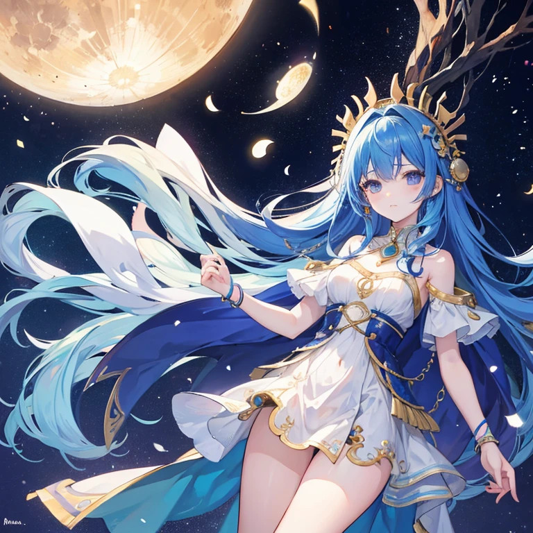 、High resolution、High resolution、8k、The background is the moon and Neptune。Being in space。Masterpiece 2:1、、Charming goddess、