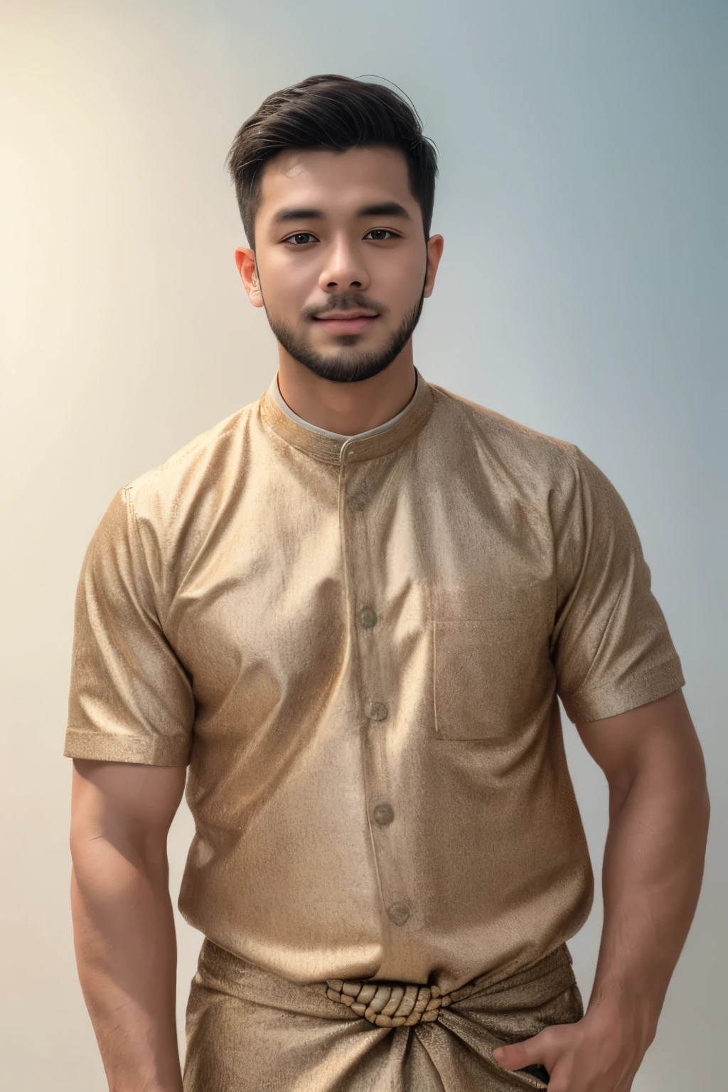 1boy, handsome super muscular male, face, beard, white background, amm mc outfit, acmm tp outfit, acmm cp outfit, wearing acmm top, very attractive, blurry_background, (high detailed skin:0.8), 8k uhd, dslr, soft lighting, HDR, warm light, high quality, film grain, Fujifilm XT3,