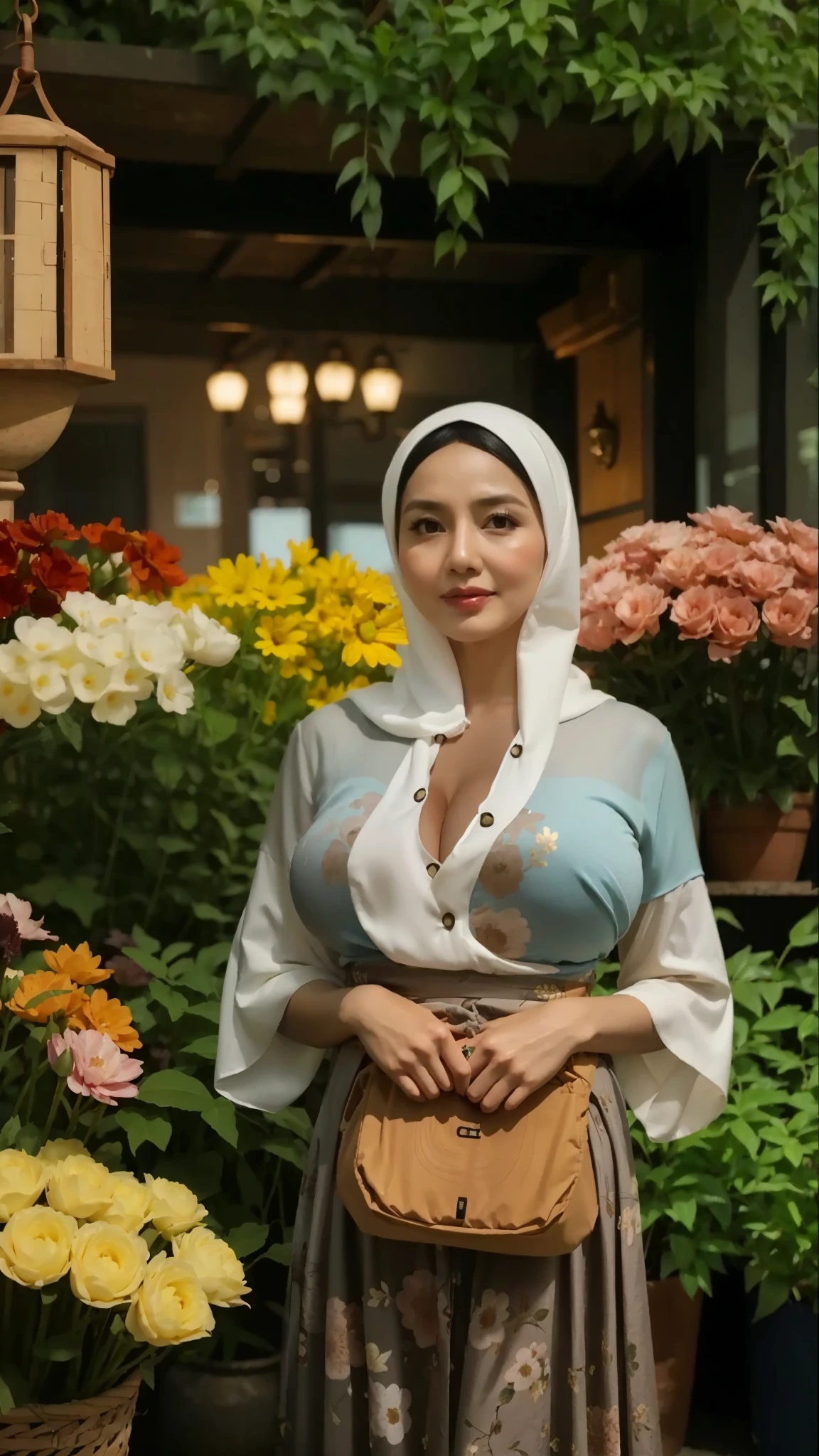 50 years Old, Hijab Indonesian mature woman, Big Tits : 66.9, Gamis, Breast out from her clothes : 1.9, at doctor office, Dark light, at Nighttime