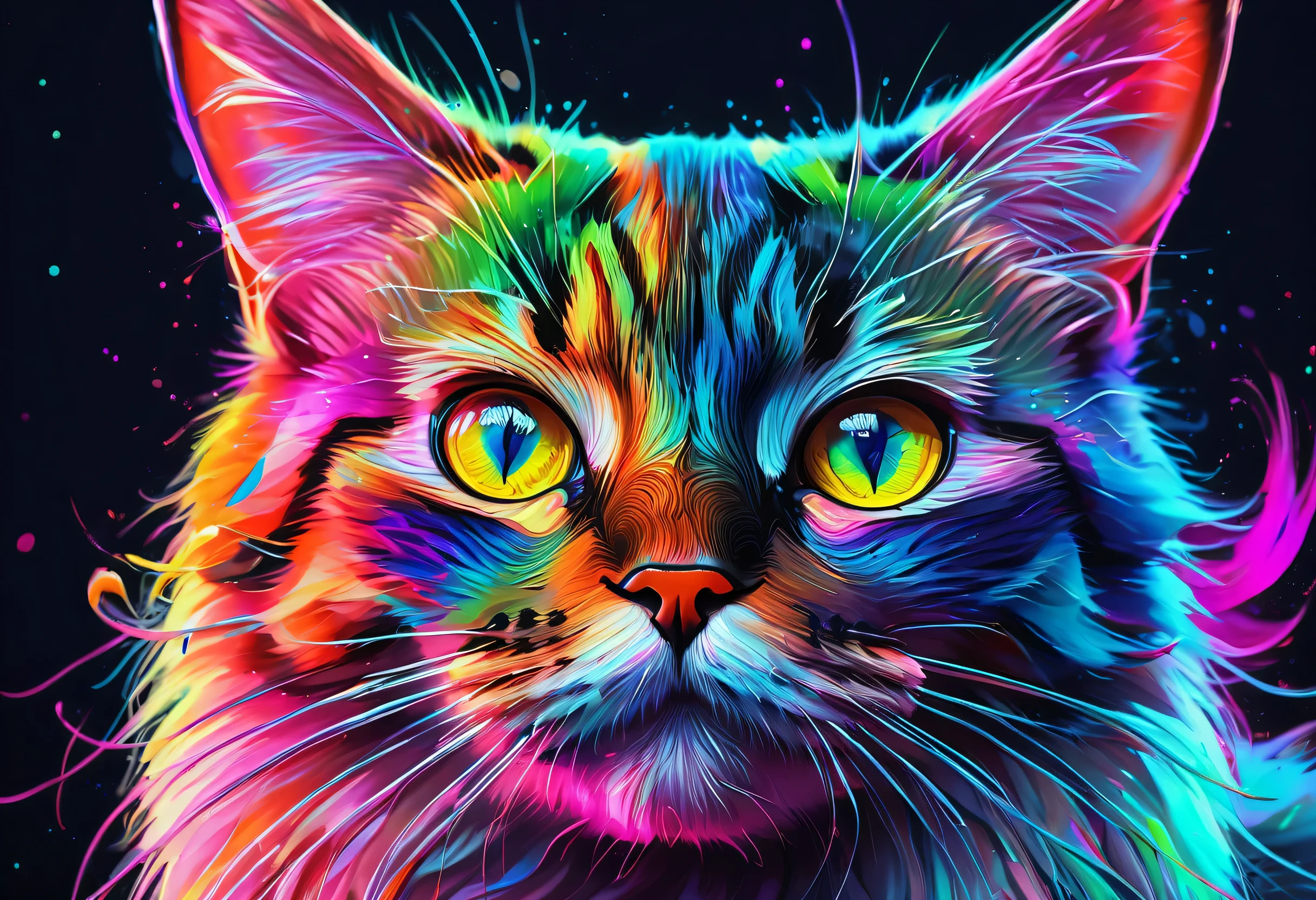 painting of a Cat with a colorful face and eyes, a digital painting by Zahari Zograf, Trending with ArtStation, furry art, Beautiful art UHD 4K, beautiful neon Cats, 4k detailed digital art, 4K high-definition digital art, awesome Cat, Cat. digital painting, digital art 4k, digital art 4k, digital art animal photography