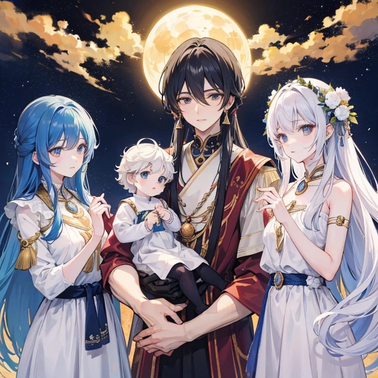 Family photo of the son of the Sun and the daughter of the moon with their resembling Earth.