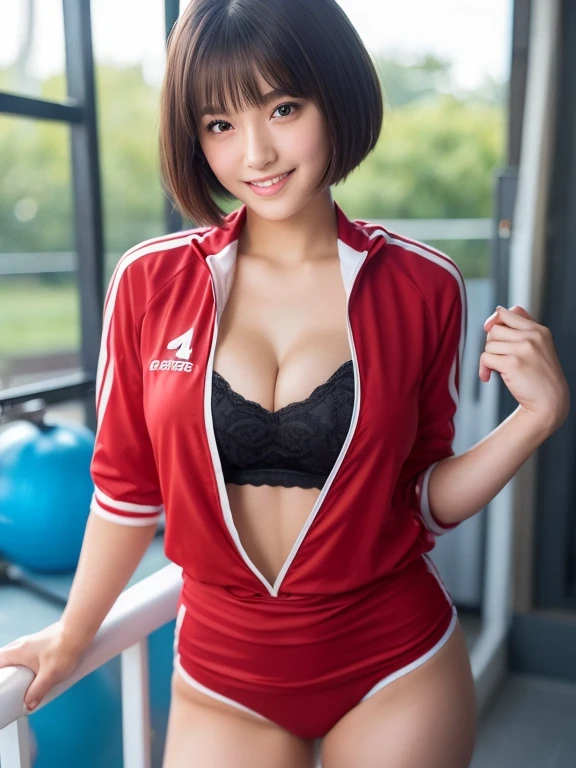 ((((whole body 1.4)))),1 girl, masterpiece,best image quality,,  smile, beautiful eyes, perfect eyes, beautiful lips, perfect lips, short hair, Are standing, ,volleyball player red uniform,Sexy hot pants style,cleavage,perfect face, Angelic,Idol, super realism,surreal, Japanese girl film grain, Gym
