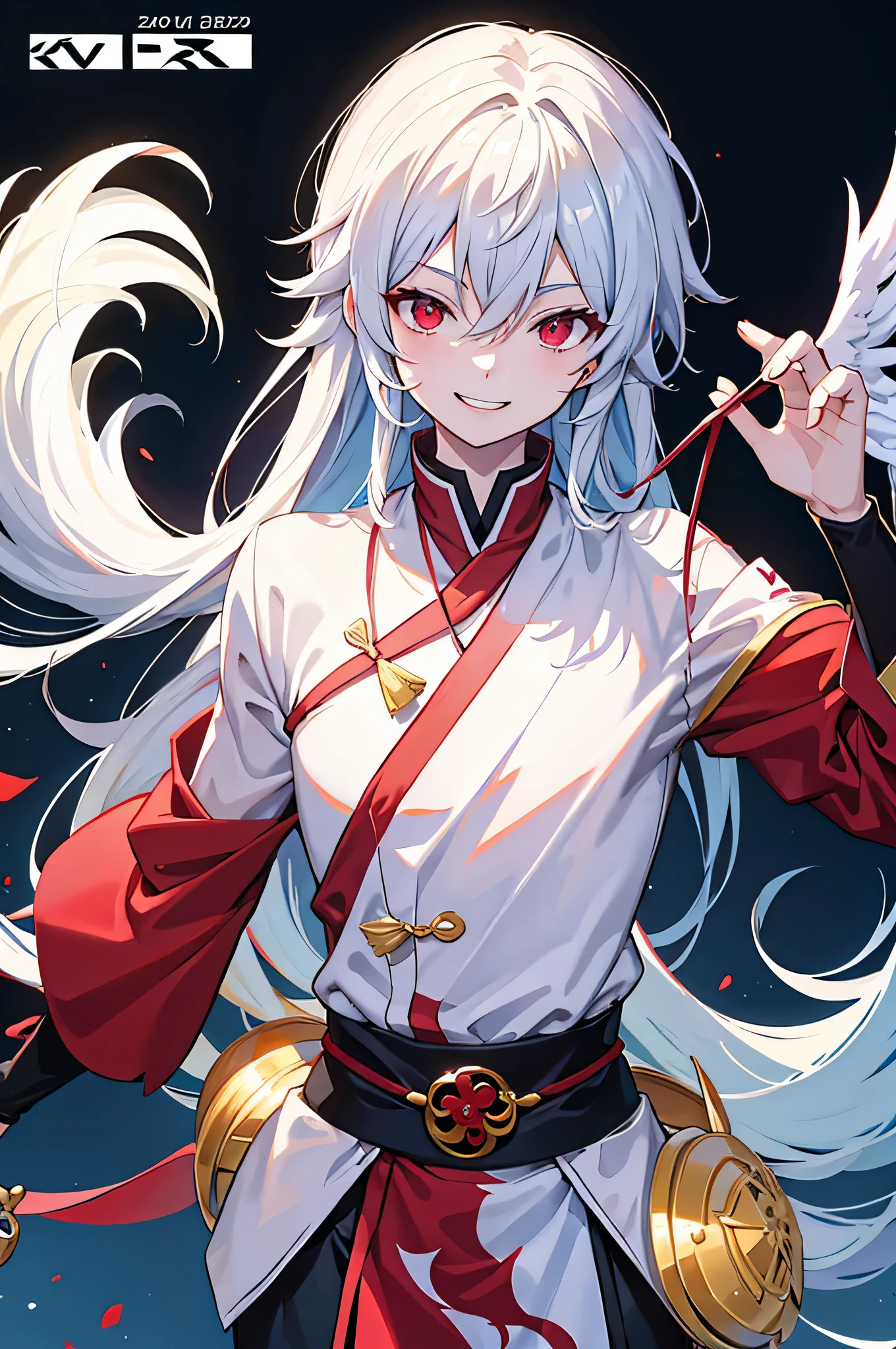 Anime boy Taoist priest with sunglasses, long white hair and red eyes,smile very happily, rostlan style, guweiz, 4k comic wallpaper, anime style 4k, guweiz style artwork, best anime 4k konachan wallpapers, Rostland 8K, Detailed digital animation art, Trends on artstration, pixiv daily ranking