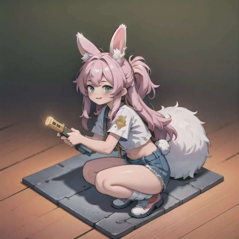 (uploaded to e621,8K, raw photo,a high resolution,High quality), ((masterpiece)), bunny, man, teenager, ((slim, feminine physique, black fur all over the body, Blackbody, pink eyes, tuft on the head)), (bunny ears, tail bunnyа), (wearing a short yellow crop hoodie, wearing a short pink plaid skirt, lifted the hem of the skirt with his hands), (foreground), (tail), Spaceship room, pink ?????, black testicles, costs, Flushed, smiling shyly, showing ????, (cinematic lighting), backlight, (shaded), detailed background, from Dagasi, (by Staff), [from Ruanjia],