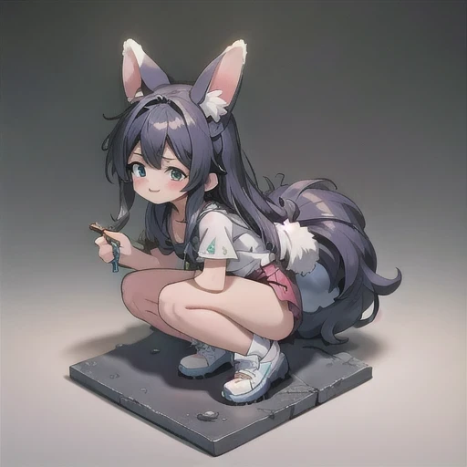 (masterpiece, best quality:1.2), 1girl, ((masterpiece, highest quality, Highest image quality, High resolution, photorealistic, Raw photo, 8K)), Retro Game, Nintendo, SEGA, Namco, Cyberpunk 1:25 miniatures,illustration,Side viewing angle,((Side viewing angle)),Wear gold wire-rimmed reflective sunglasses,Carry future weapons,very happy,Side viewing angle,whole body,three-dimensional,octane rendering,Perfect face,Collagen texture((flowing hair))((Gradient long fur rabbit ears))