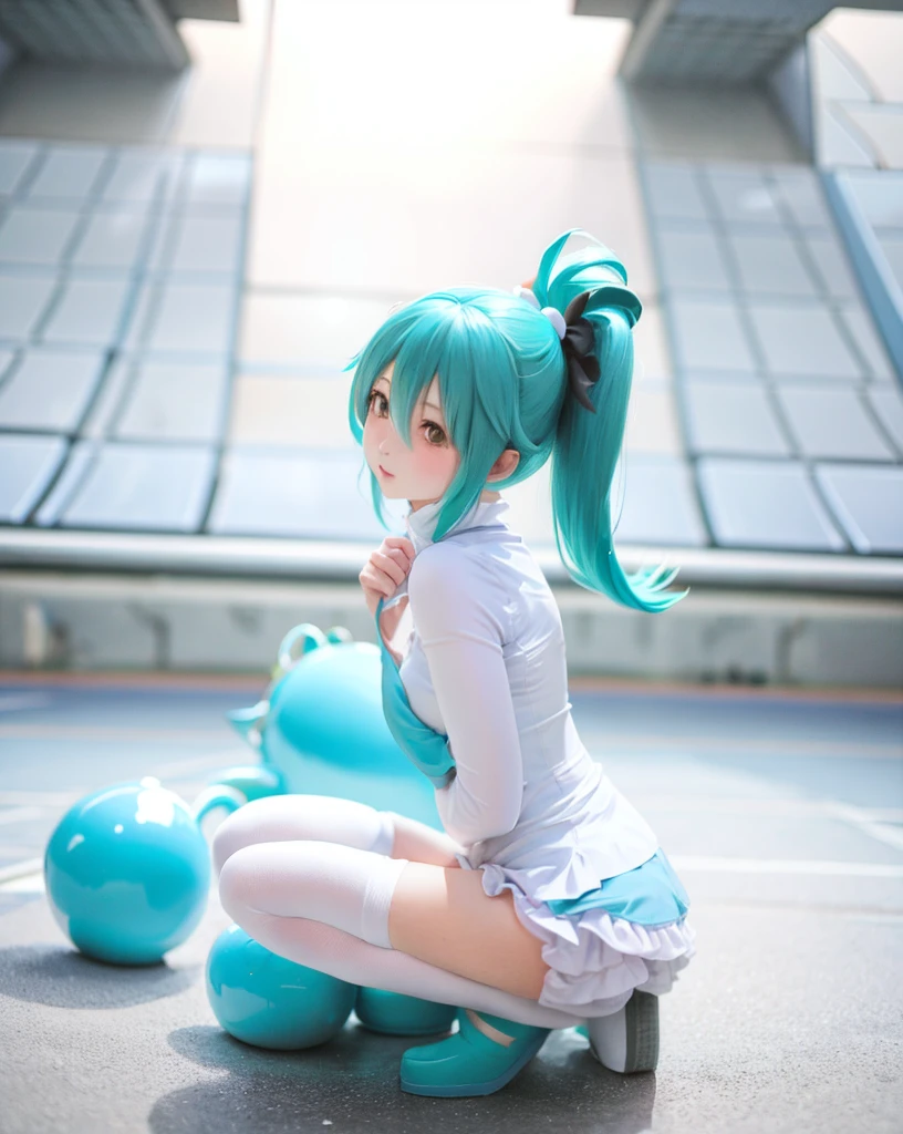 elvish girl with kawaii Cat's ears blue hairs Wearing gym clothes Buruma High Socks Socks miku hatsune nudde (Small breast size) Kawaii Girl Short stature teens girl