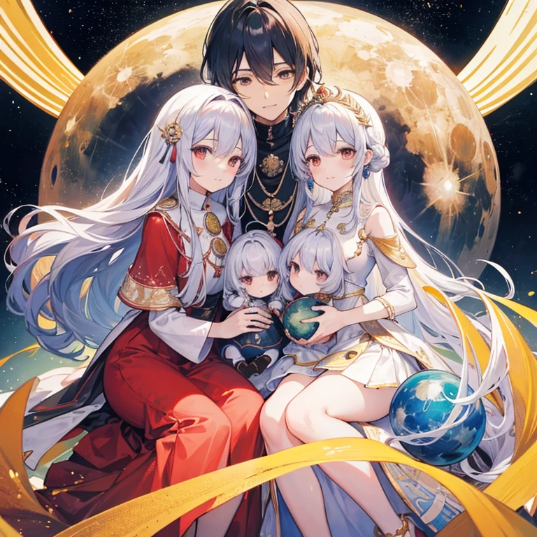 Family photo of the father Sun, the mother Moon, and their daughter who resembles Earth.