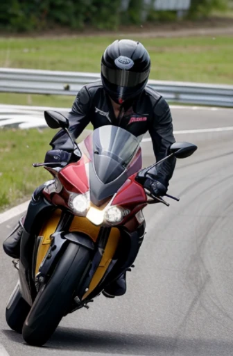 best quality, detailed, beautiful, insanely detailed, absurdres,perfect anatomy, (Two racer replica motorcycles speeding down the highway:1.4), Japanese woman,black hair,27 years old, (slender), (small breasts),