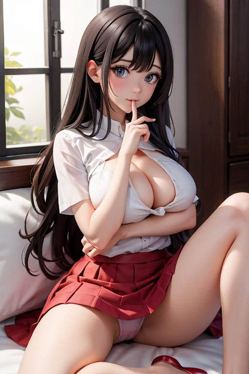 adult woman、skirt、panties、naked、Crouching with legs apart、Put your finger in your mouth、Red cheeks and embarrassment、Wearing heels、slightly larger breasts、high resolution