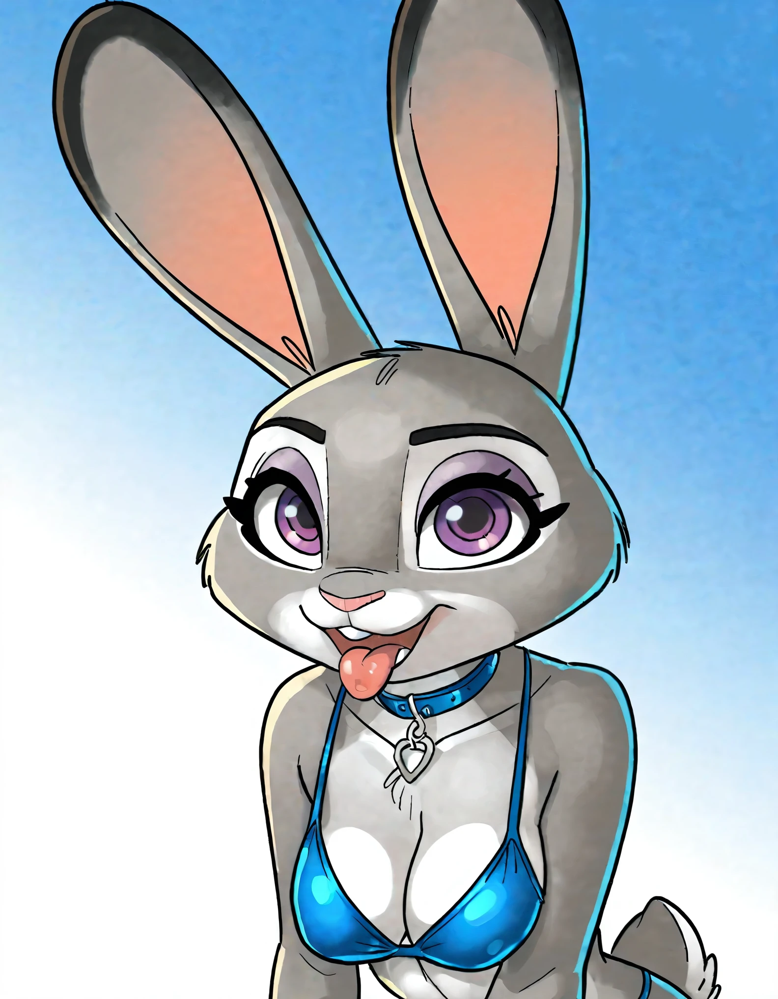 anthro, female, judy hopps rabbit ears, tongue out, (suggestive looking, naughty looking:1.3), solo, by siroc, by zinfyu, by dagasi, by chunie