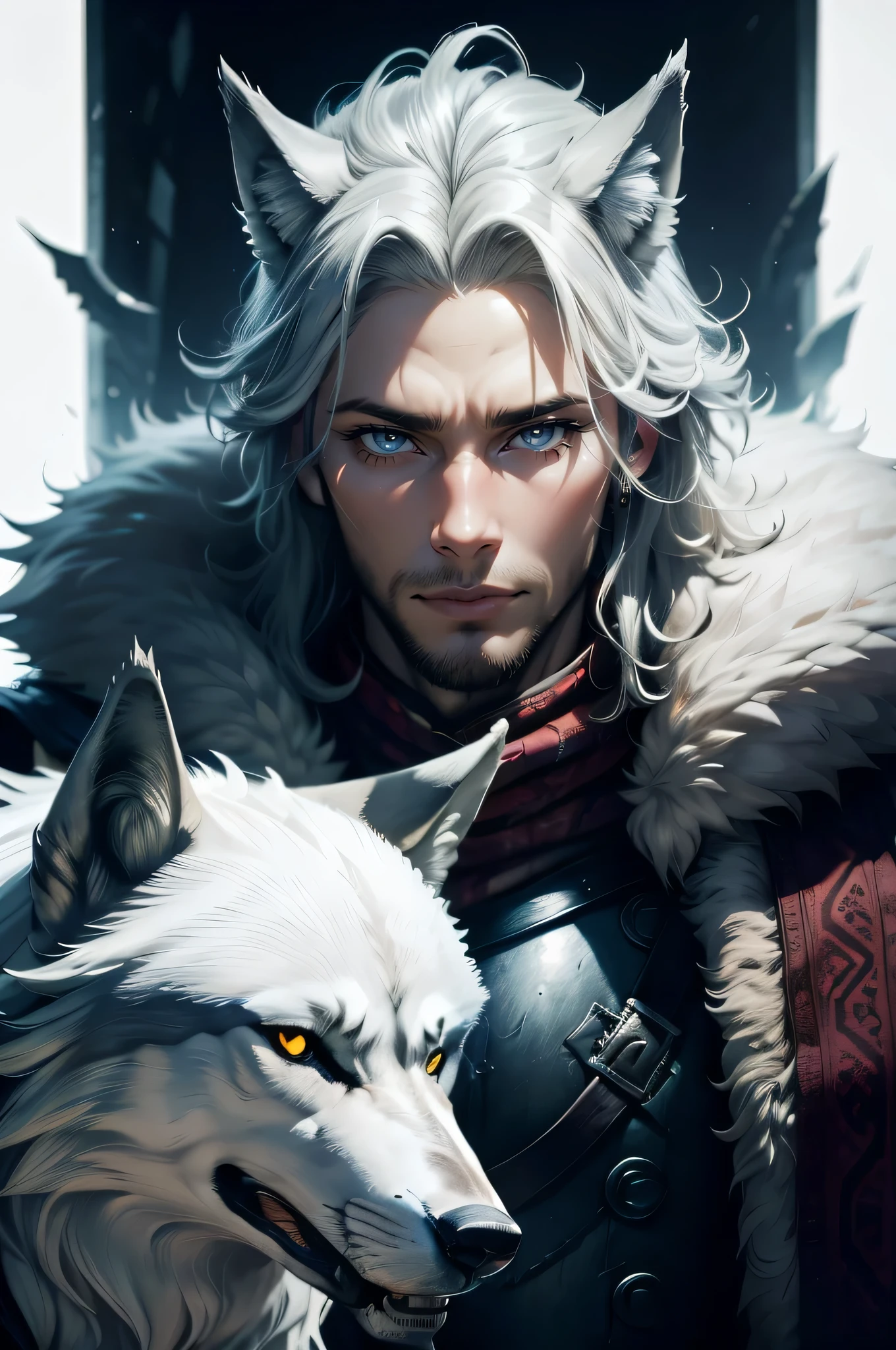 um close de um homem com um lobo no ombro, epic fantasy art style, epic fantasy digital art style, Arte de fantasia em 4K, Arte digital detalhada em 4k, Portrait of Geralto of Rivia, fanart best art station, epic fantasy art portrait, Arte de fantasia 8k, 2. arte de fantasia de anime 5 d cgi, epic fantasy style art, Bruxo))