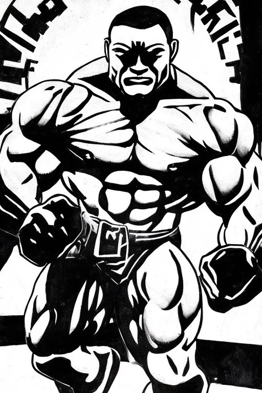 bodybuilder male front ((whole body)) (black and white) (right hand forward)