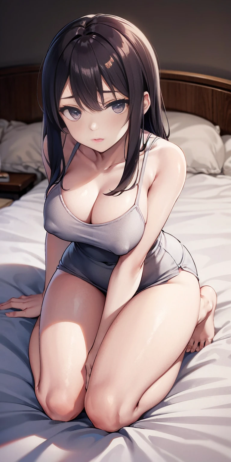 kneeling on the sheet in bed