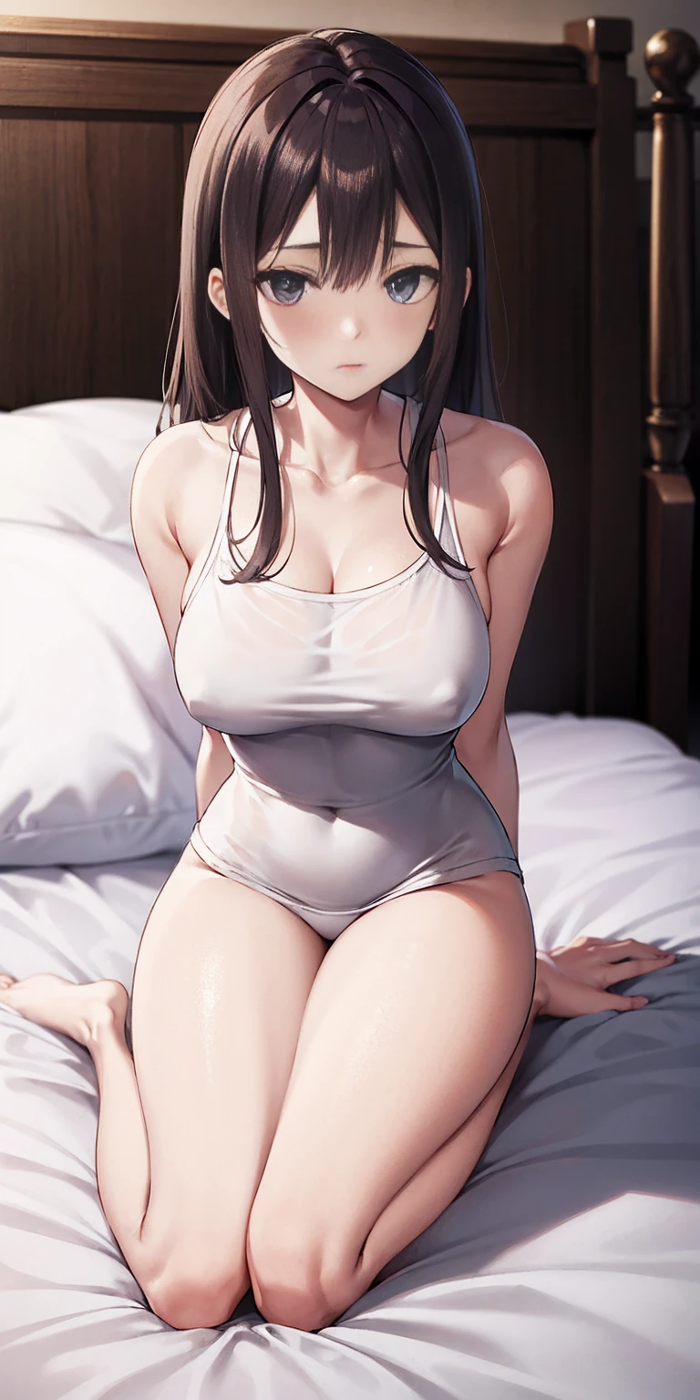 kneeling on the sheet in bed
