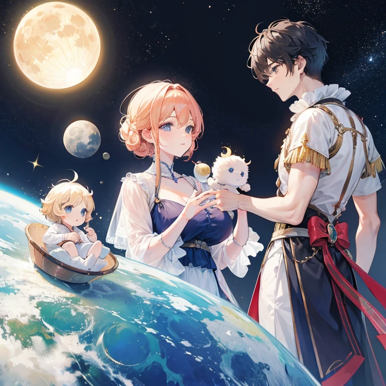 Family photo of if Earth was the baby of the Sun and the Moon.