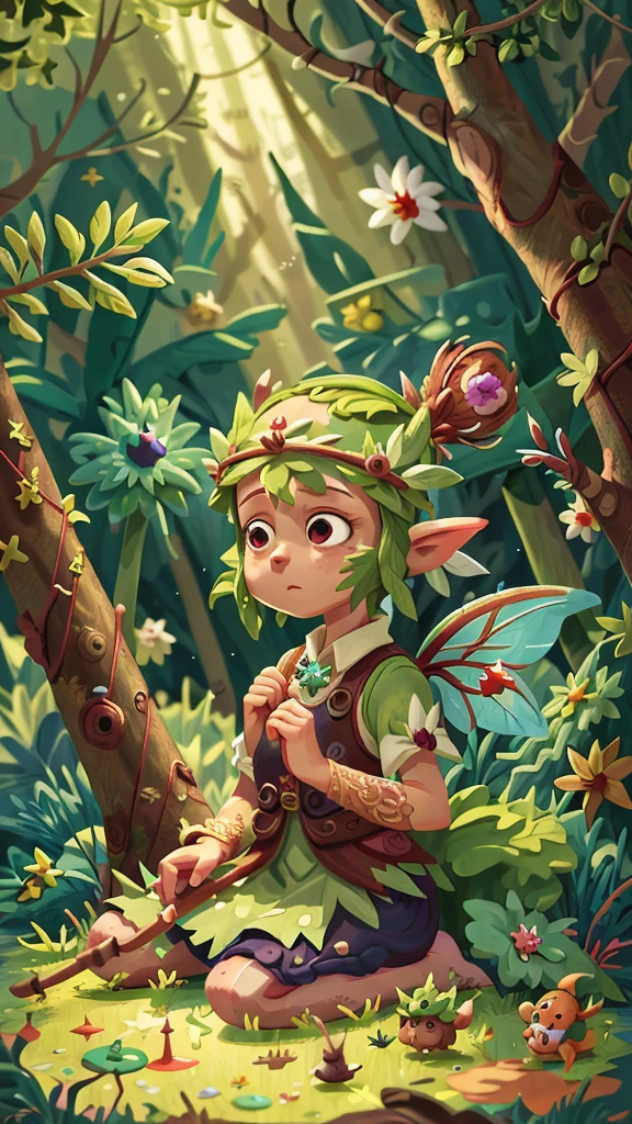 playing fairy stick, night forest, holding fairy stick, happy, happy, perfect quality, clear focus, (Masterpiece: 2.1) (Realistic: 1.2) (Bokeh) (Best quality) (Detailed skin: 1.3) (Intricate details) (8K) (Detail eyes) (Sharp focus) 2.1