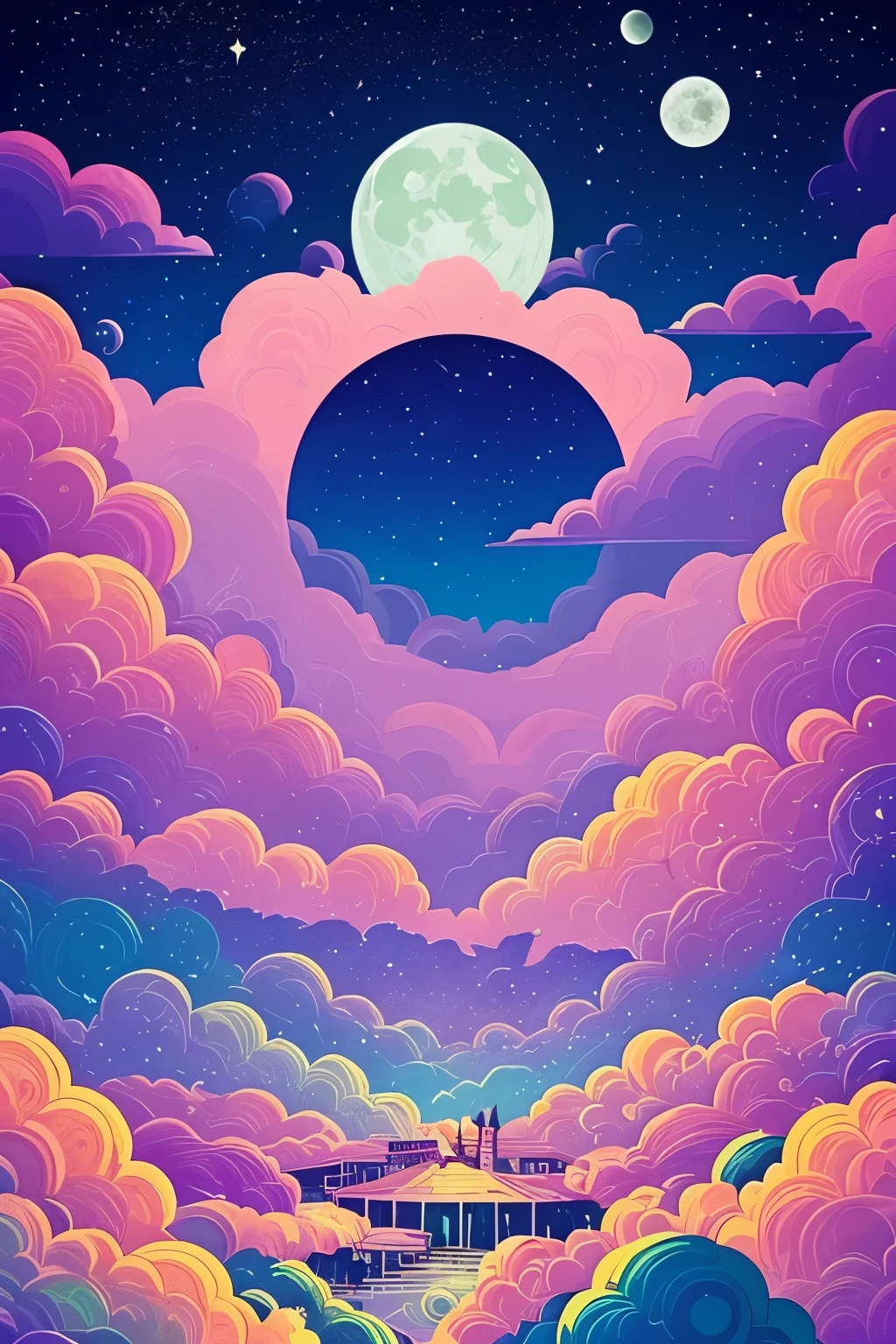 a green moon and clouds with stars in the sky, jen bartel, calm night. digital illustration, # pixelart, #pixelart, detailed dreamscape, beautiful glitch art dream, ✨🕌🌙, ☁🌪🌙👩🏾, space clouds, dreamy illustration, by Justin Sweet, dreamy night, by Justin Gerard, beeple daily art, by Liam Wong