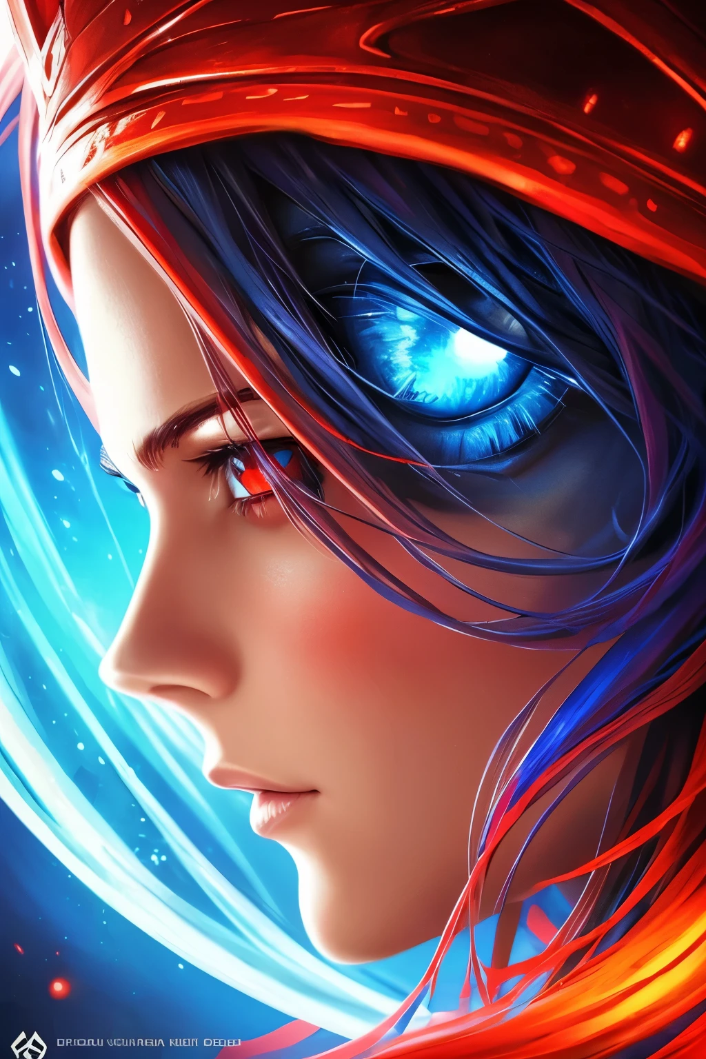 a close up of a person with a red and blue face, concept art by Galen Dara, trending on cgsociety, fantasy art, appears as the fire goddess, tomasz alen kopera and cgsociety, 🌺 cgsociety, the butterfly goddess of fire, devianart and cgsociety, stunning cgsociety, fantasy art behance