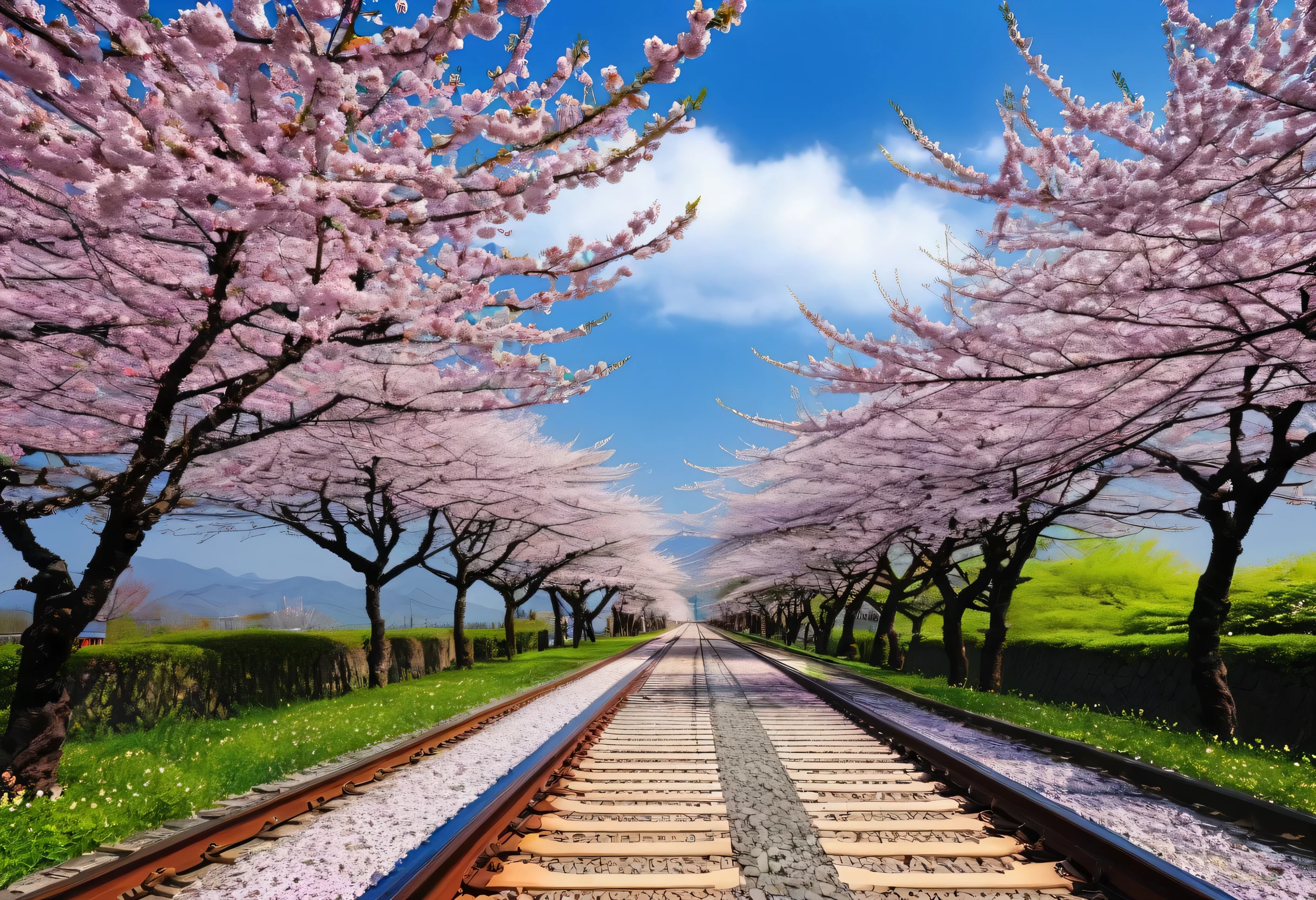 Arabian style view of railway tracks with train passing by, Tadashi Nakayama&#39;s photo, Flicker, romanticism, cherry blossomsの花 trees, cherry blossomsの花 forest, The blossoming road leading to heaven, lush cherry blossomsの木, cherry blossomsの木, cherry blossomsの花s, cherry blossomsの花, Japanese Nature, cherry blossomsの花 tree, cherry blossomsの木, beautiful iphone wallpaper, cherry blossoms