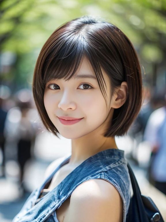 ((Photoreal)), 8K full-length portrait, (Beautiful woman), (Japanese woman), (detailed face), attractive look, Clear system, 21-year-old, Tokyo city, summer, for the background, short hair,
