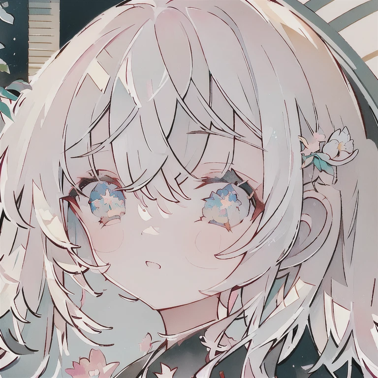 Carnation Girl，corolla，white hair，long hair，curls，Eyes as beautiful as gems，Noble and elegant，plant，Summer afternoon light and shadow，Perfect face，perfect eyes，masterpiece，high definition，bust