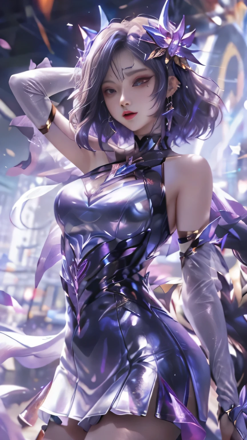 KDA、Super beautiful big glowing eyes、Best Quality, 1girl in, nffsw, Solo, Long hair, Short hair, Dress,