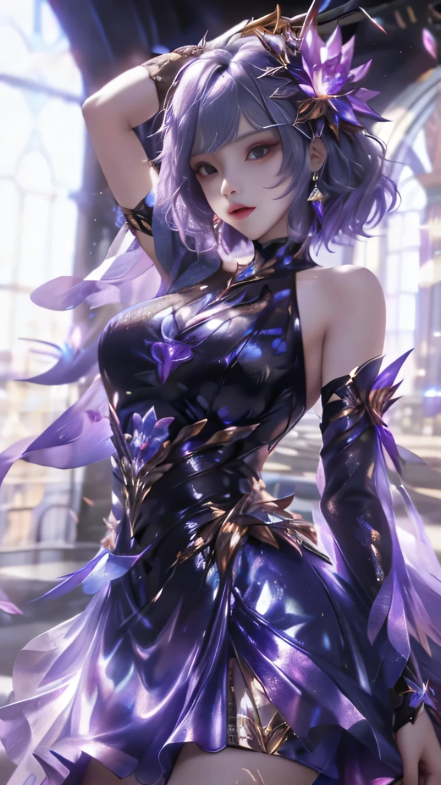 KDA、Super beautiful big glowing eyes、Best Quality, 1girl in, nffsw, Solo, Long hair, Short hair, Dress,