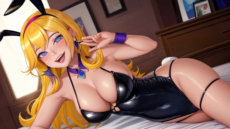 (masterpiece, vibrant colors, high quality, 64k, uhd, extremely detailed, extremely intricate, professional)
BREAK
Lucy  Mann, yellow hair, purple eyes, freckles,1girl, smirk, sitting, playboy bunny, blue eyes, red hair, rabbit ears, breasts, animal ears, earrings, cleavage, black leotard, 1girl, fake animal ears, jewelry, eyelashes, tail, lying on bed, blush, open mouth